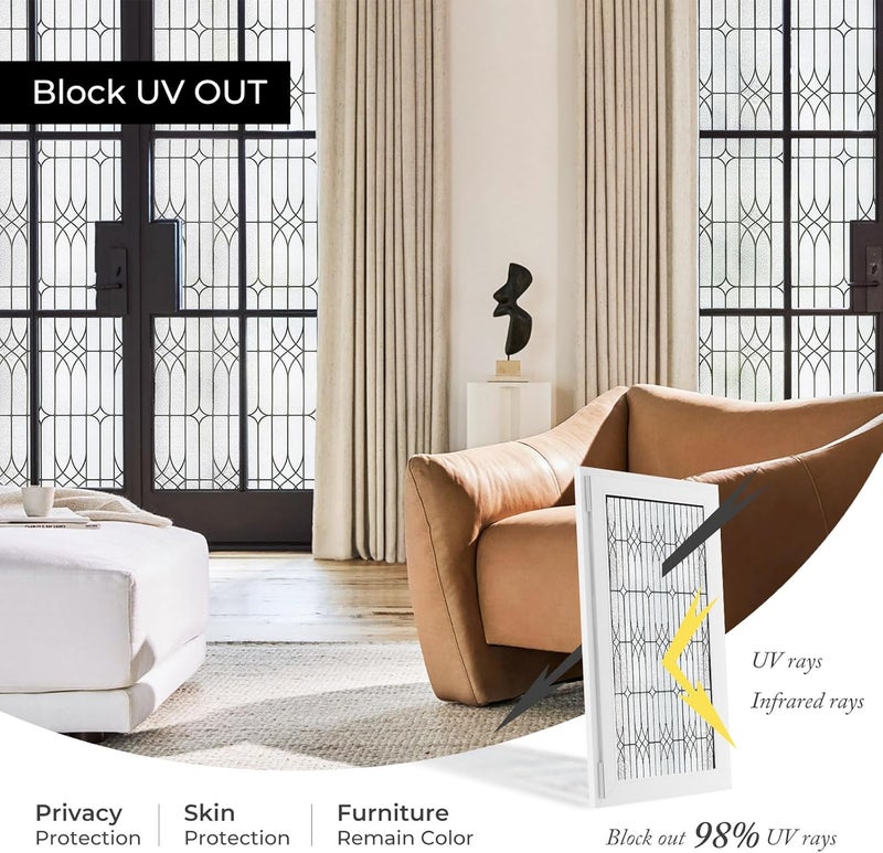 ADD.HERES Stained Glass Window Film Privacy for Glass Windows, Window Privacy Film UV Blocking Static Cling for Home Kitchen Office Bathroom,Dusseldorf 44x200cm - Image 4