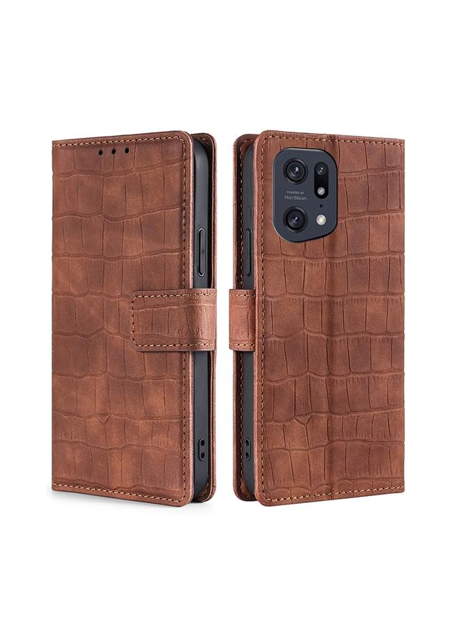 S-TOP Case For OPPO Find X5 Pro Skin Feel Crocodile Magnetic Clasp Leather Phone Case - Image 2