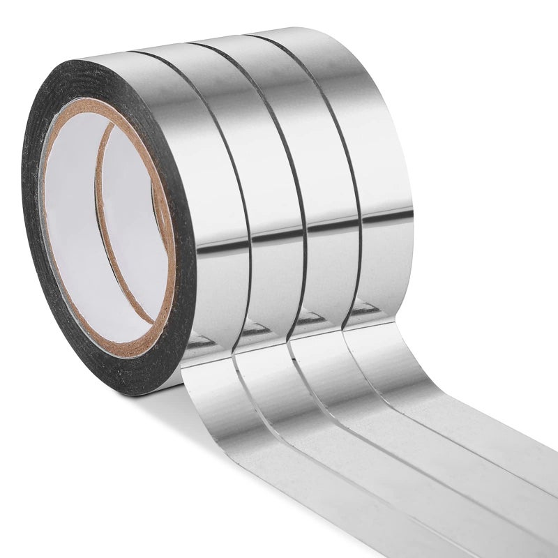 Grevosea 4 Rolls Metallic Mirror Tape, 65Ft DIY Graphic Art Tape Self-Adhesive Metalized Polyester Film Decor Tape for Wall Wardrobe Bathroom Decoration Gift Wrapping (Silver) - Image 1