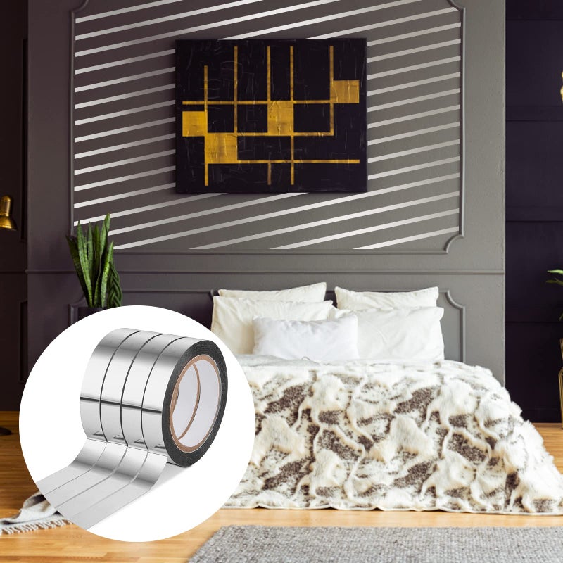 Grevosea 4 Rolls Metallic Mirror Tape, 65Ft DIY Graphic Art Tape Self-Adhesive Metalized Polyester Film Decor Tape for Wall Wardrobe Bathroom Decoration Gift Wrapping (Silver) - Image 4