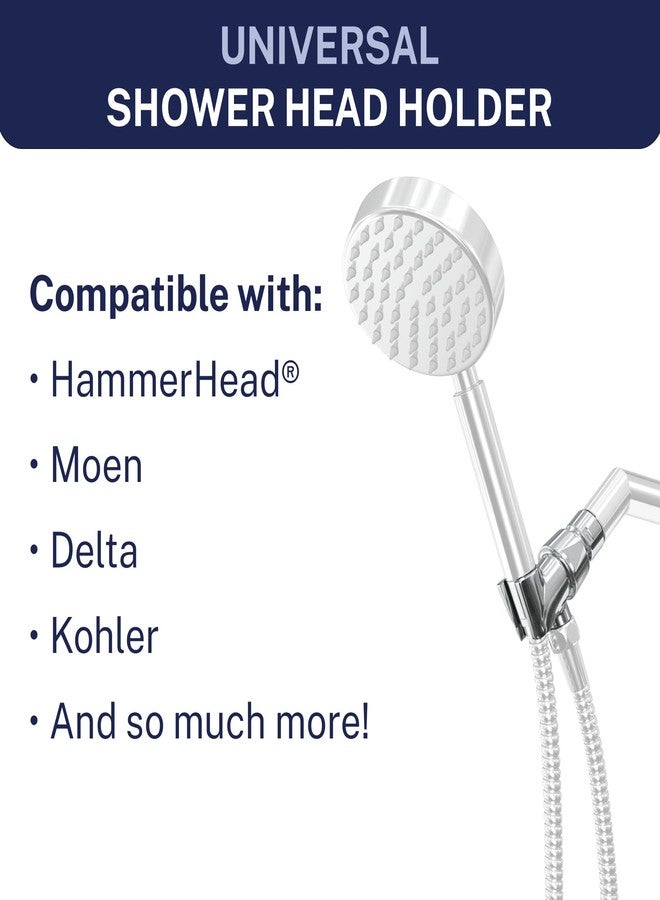HammerHead Showers حامل رأس دش يدوي معدني صلب من HammerHead Showers® - كروم - حامل عصا دش قابل للتعديل مع دعامة تثبيت جدارية وكرة محورية - حامل رأس دش يدوي - حامل خرطوم دش - Image 3