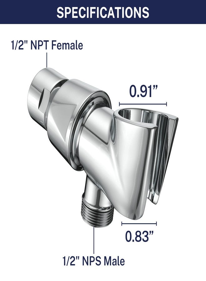 HammerHead Showers حامل رأس دش يدوي معدني صلب من HammerHead Showers® - كروم - حامل عصا دش قابل للتعديل مع دعامة تثبيت جدارية وكرة محورية - حامل رأس دش يدوي - حامل خرطوم دش - Image 5