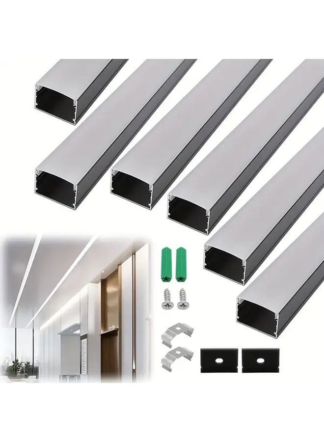 6Pcs Black Aluminum LED Channel System With White Diffuser Cover Mounting Clips - Image 1