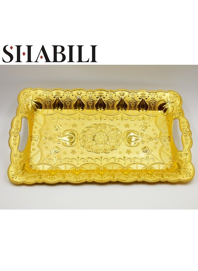 SHABILI - Serving Tray with Handles ,Rectangular Large Serving Platters Gold Plates for Dinner, Party, Entertaining（Plastic） - Image 1