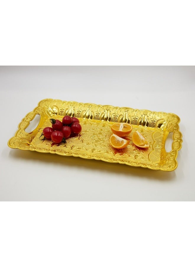 SHABILI - Serving Tray with Handles ,Rectangular Large Serving Platters Gold Plates for Dinner, Party, Entertaining（Plastic） - Image 1