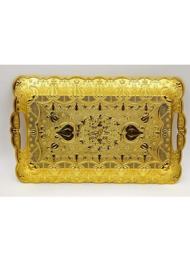 SHABILI - Serving Tray with Handles ,Rectangular Large Serving Platters Gold Plates for Dinner, Party, Entertaining（Plastic） - Image 1