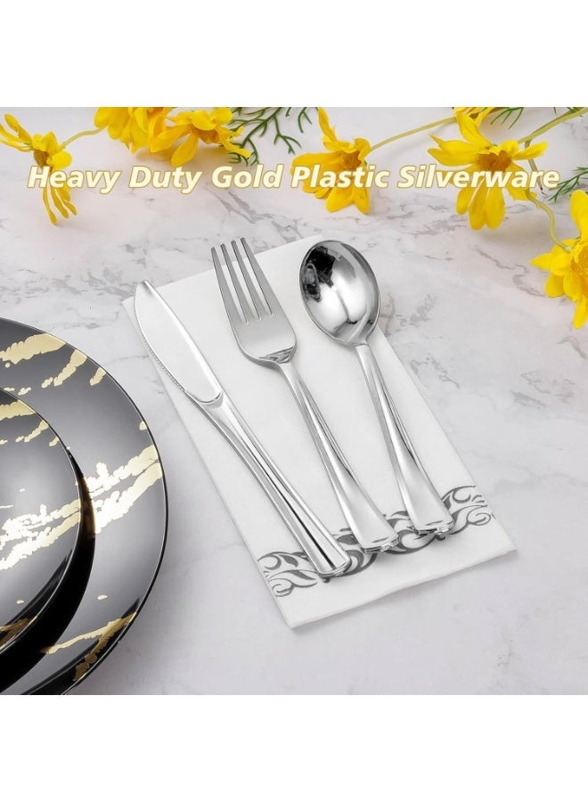 4basix Premium Silver Plastic Cutlery Set, 150 Piece Flatware Collection With 50 Spoons 50 Forks And 50 Knives, Reusable Dining Tableware Set For Home Kitchen Events Catering And Serving - Image 4