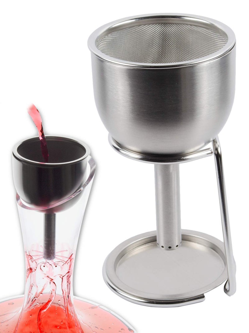Plaisir de la Cave 3in1 Steel Funnel with Strainer (Wine Shower + Aerator + Filter + Storage Stand) - Improves Wine & Clears Residues - Image 1