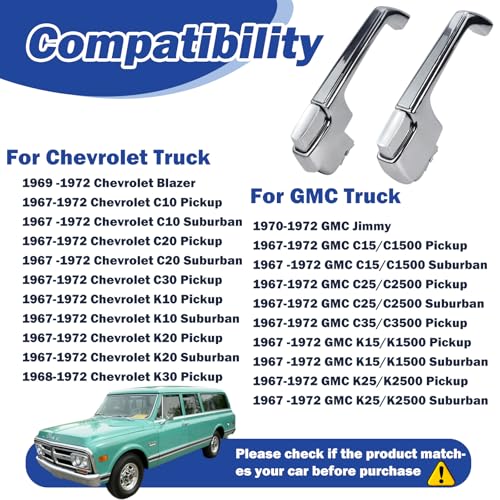 GEATaaT Pair of Outside Chrome Door Handles Fit for 1967-1972 Chevrolet C10 C20 C30 K20 K30 Pickup Suburban GMC C15 C25 C35 K15 K25 Pickup Replace# 3927895 3927899 - Image 3