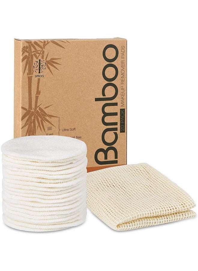 ASPACES 20 Packs Organic Reusable Makeup Remover Pads, Washable Bamboo Cotton Rounds for All Skin Types with Cotton Laundry Bag - Image 1