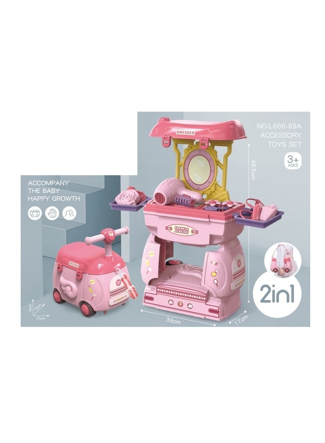 بايبي مجموعة أدوات مائدة تخزين سيارة كرتونية للعب 2 في 1 محاكاة تشوه أدوات مائدة المطبخ عربة تخزين لعبة - Image 1