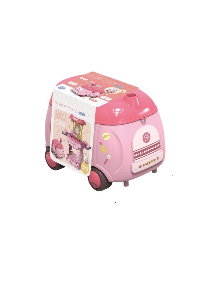 بايبي مجموعة أدوات مائدة تخزين سيارة كرتونية للعب 2 في 1 محاكاة تشوه أدوات مائدة المطبخ عربة تخزين لعبة - Image 2