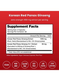 NutraChamps Korean Red Panax Ginseng Capsules | Extra Strength Ginsenosides for Energy, Focus, Performance, Vitality & Immune Support | Korean Red Ginseng Root Extract Powder Supplement | Vegan Pills  - Image 4