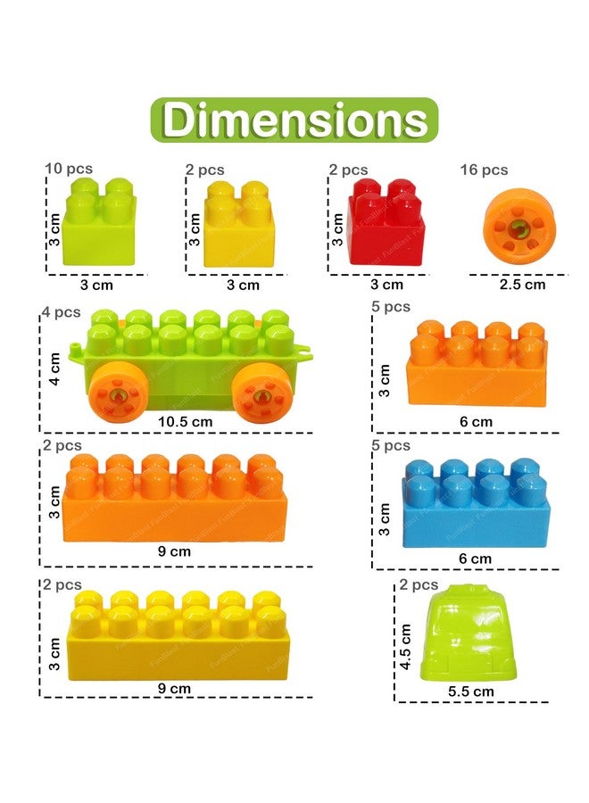FunBlast FunBlast Building Blocks for Kids with Wheel, Bag Packing, Best Toy for Kids/Boys/Children, Block Game (Multicolor, 34 Pcs and 16 Wheels) - 50 Pieces  - Image 2