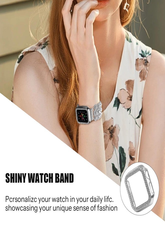 VIQIV Bling Dressy Bracelet with Case Compatible with Apple Watch Bands 38mm 40mm 41mm 42mm 44mm 45mm 49mm for Women Strethy, Stretch Smart Watch Bands for Women, Cute Jewelry Metal Wristband Strap for iWatch Ultra 2/Ultra Series 9/8/7/6/5/4/3/2/1/SE - Image 2