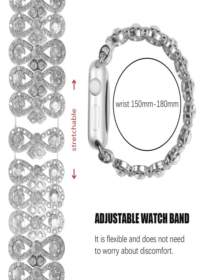 VIQIV Bling Dressy Bracelet with Case Compatible with Apple Watch Bands 38mm 40mm 41mm 42mm 44mm 45mm 49mm for Women Strethy, Stretch Smart Watch Bands for Women, Cute Jewelry Metal Wristband Strap for iWatch Ultra 2/Ultra Series 9/8/7/6/5/4/3/2/1/SE - Image 3