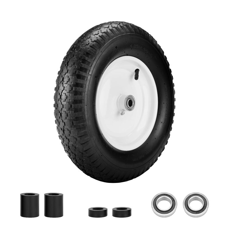 Generic aledaras 4.80/4.00-8" Air Filled Wheelbarrow Tire,Heavy-Duty Replacement Tire and Inner Tube Set with 3/4 & 5/8 Wheel Bearing and Spacer Kit included,Tubed Tires Non-Slip for Garden Cart Wagon - Image 1
