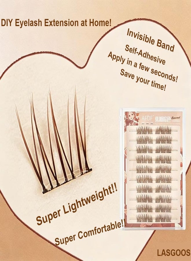 LASGOOS Brown Self Adhesive False Eyelashes 60 Clusters Press On Eyelash LASGOOS Natural Curl 3D Lash Individual 10-12mm Pre-Glued DIY Eyelash Extensions COSPLAY MANGA No Glue/Remover Needed Fake Lashes Idol - Image 3