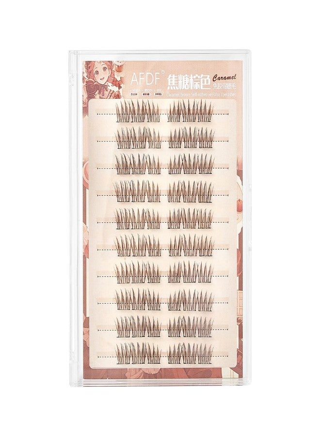LASGOOS Brown Self Adhesive False Eyelashes 60 Clusters Press On Eyelash LASGOOS Natural Curl 3D Lash Individual 10-12mm Pre-Glued DIY Eyelash Extensions COSPLAY MANGA No Glue/Remover Needed Fake Lashes Idol - Image 1