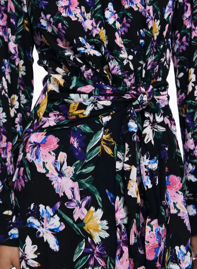 Desigual black floral Floral Knot Short Dress for Women | Best Price UAE