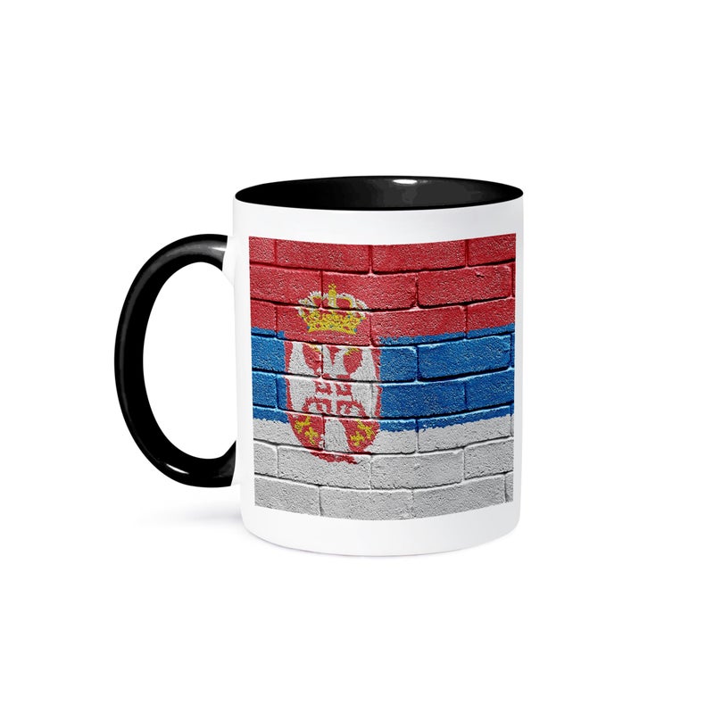3dRose mug_156982_4 National flag of Serbia painted onto a brick wall Serbian Mug 11 oz Black