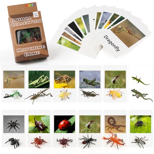 MEROCO Montessori Animal Match - Insect Animal Figurines with Matching Cards Language Montessori Materials Preschool Learning Toy NEWT008 - Image 1