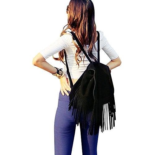 LUI SUI Women Backpack Purse Suede Fringed Tassel Shoulder Bag Fashion PU Leather Travel Bag Daypacks Purse - Image 4