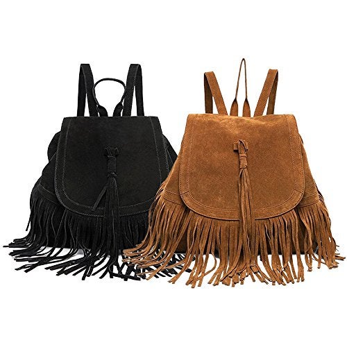 LUI SUI Women Backpack Purse Suede Fringed Tassel Shoulder Bag Fashion PU Leather Travel Bag Daypacks Purse - Image 2