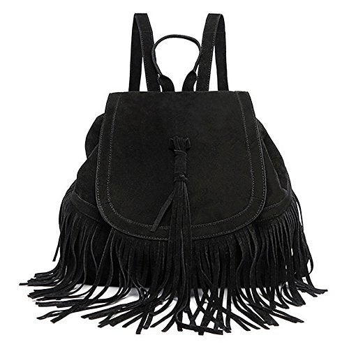 LUI SUI Women Backpack Purse Suede Fringed Tassel Shoulder Bag Fashion PU Leather Travel Bag Daypacks Purse - Image 1