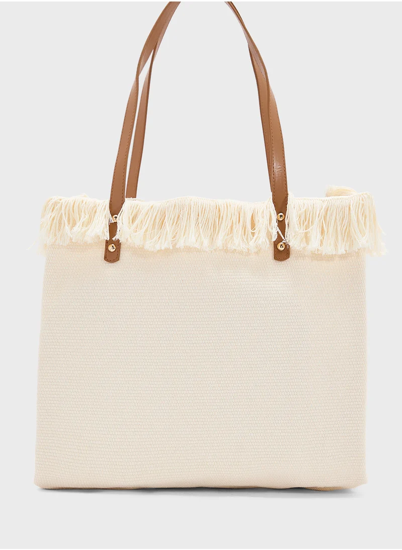 Ginger Frayed Edge Evil Eye Canvas Shopper Bag