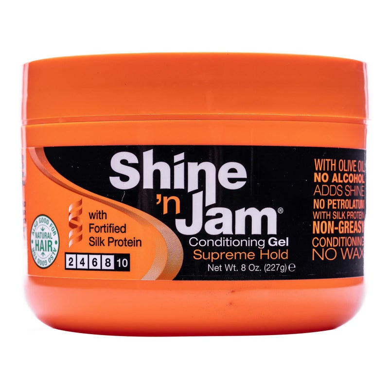 Shine 'n Jam Ampro Shine-n-Jam Supreme Hold - Conditions Hair with Olive Oil and Silk Protein - Great for Smoothing Fringe, Ponytails, and Up-dos - Firms Tresses with Non-Greasy Shine - 8 oz - Image 1