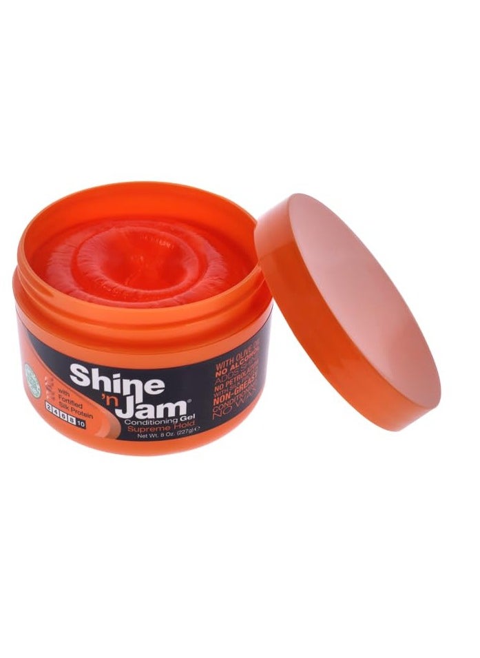 Shine 'n Jam - AMPRO Shine-n-Jam Supreme Hold - Conditions Hair with Olive Oil and Silk Protein - Great for Smoothing Fringe, Ponytails, and Up-dos - Firms Tresses with Non-Greasy Shine - 8 oz - Image 1
