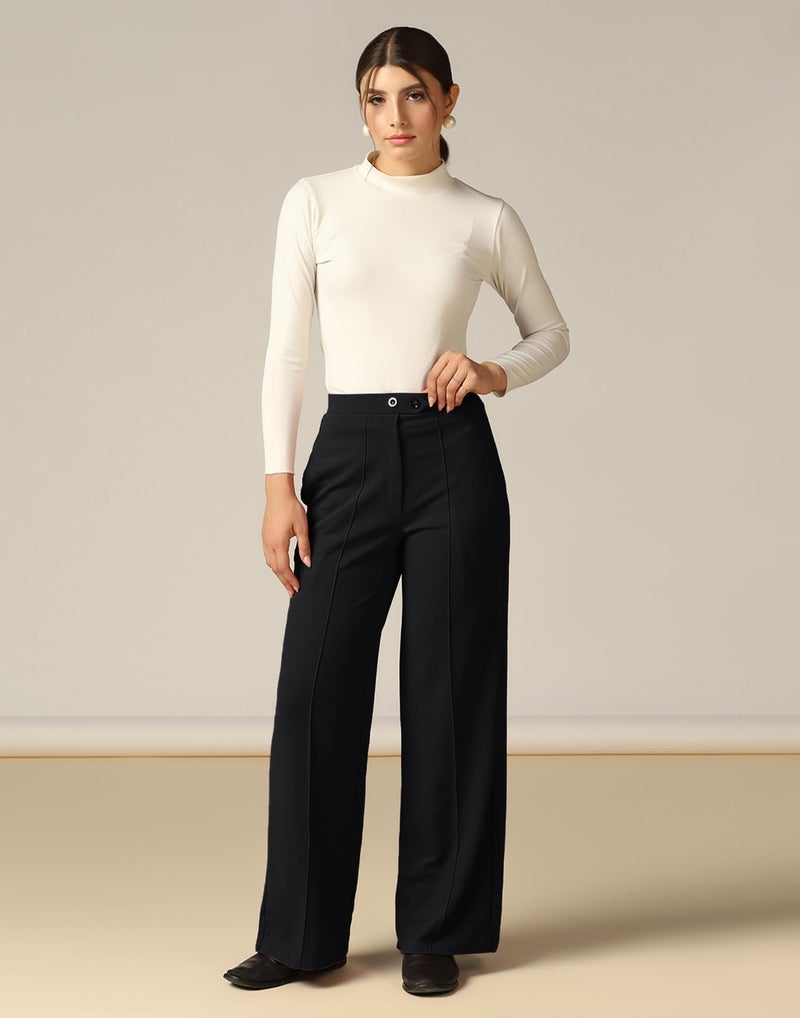 SIRIL Women's Polyester Solid Regular Fit Trouser Pant for Office, College & Events Formal Casual Daily Use (887BTK254-M_Black) - Image 4