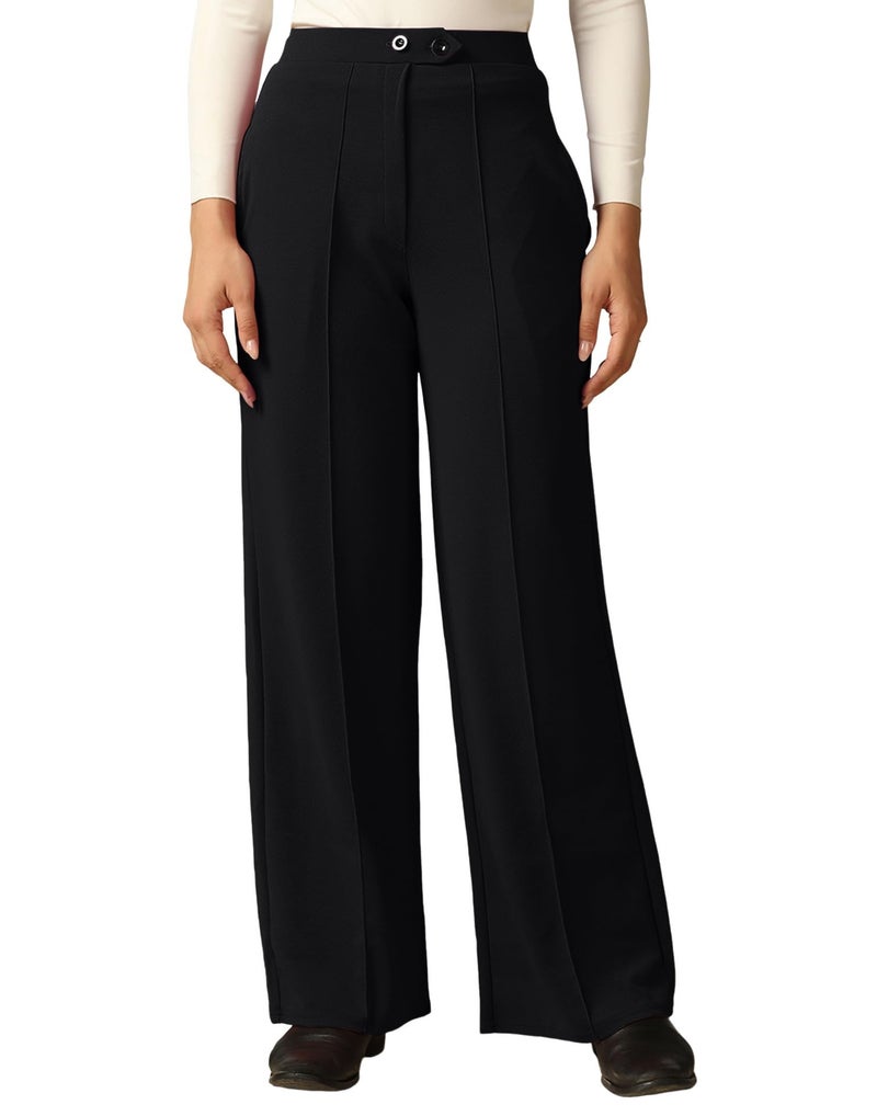 SIRIL Women's Polyester Solid Regular Fit Trouser Pant for Office, College & Events Formal Casual Daily Use (887BTK254-M_Black) - Image 1