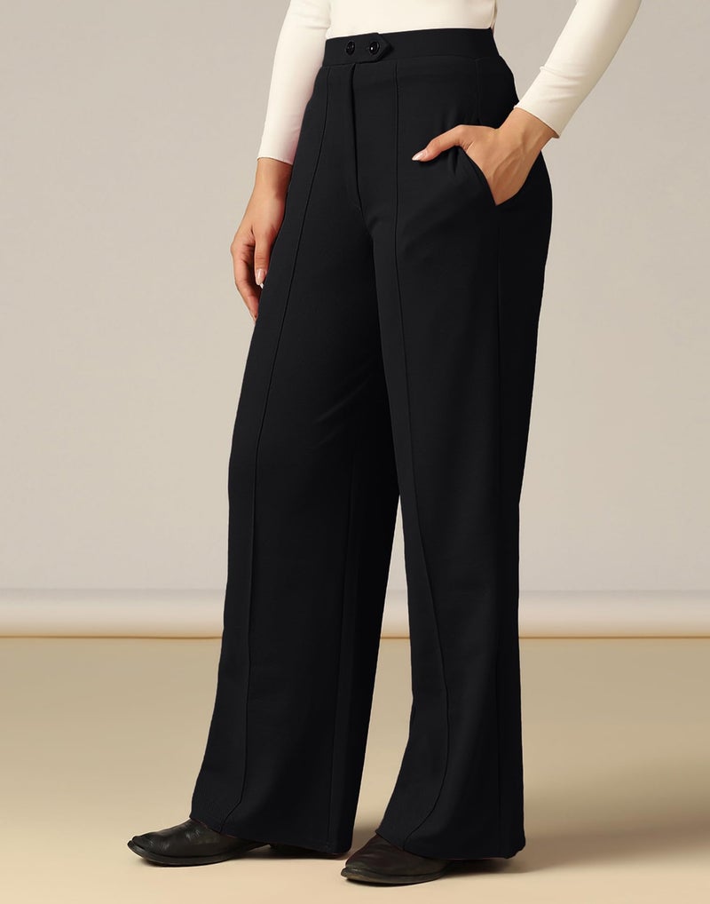 SIRIL Women's Polyester Solid Regular Fit Trouser Pant for Office, College & Events Formal Casual Daily Use (887BTK254-M_Black) - Image 3