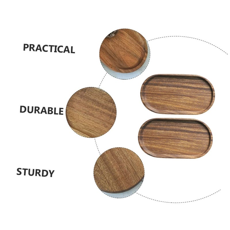 2 Pcs Oval Acacia Wooden Serving Trays Shallow Coffee Color Snack Dessert Fruit Display - Image 5