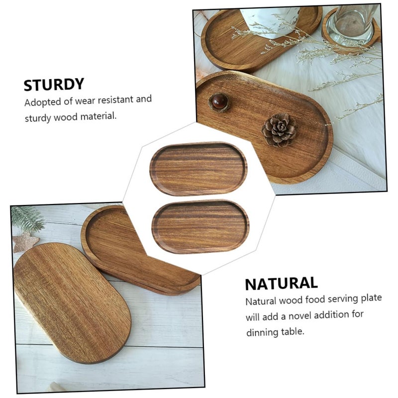 2 Pcs Oval Acacia Wooden Serving Trays Shallow Coffee Color Snack Dessert Fruit Display - Image 3