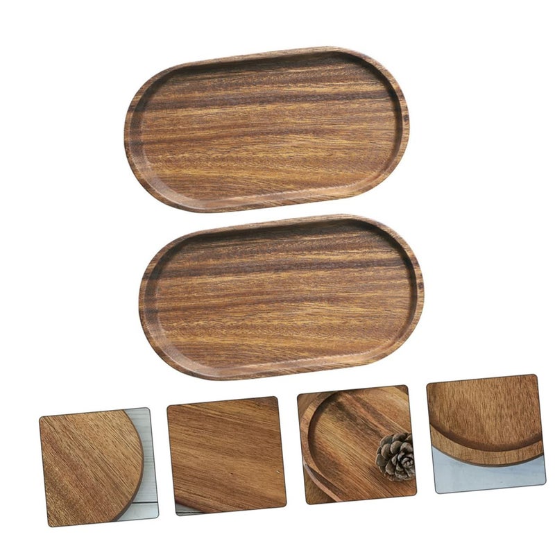2 Pcs Oval Acacia Wooden Serving Trays Shallow Coffee Color Snack Dessert Fruit Display - Image 4
