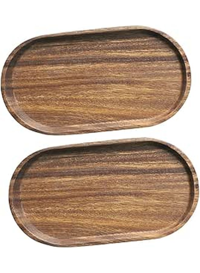 2 Pcs Oval Acacia Wooden Serving Trays Shallow Coffee Color Snack Dessert Fruit Display - Image 1