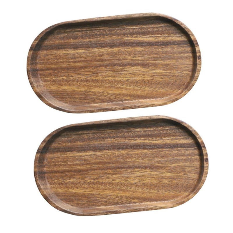 2 Pcs Oval Acacia Wooden Serving Trays Shallow Coffee Color Snack Dessert Fruit Display - Image 2