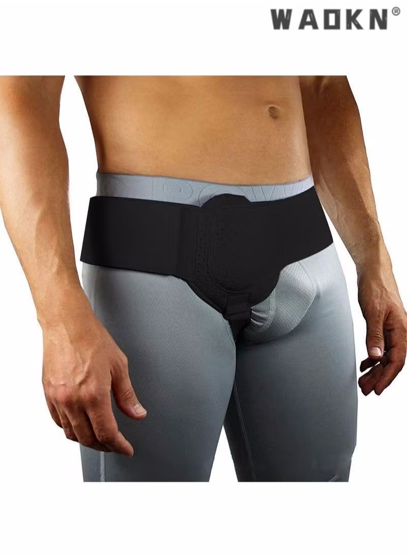 WAOKN Hernia Strap for Men and Women, Adjustable Hernia Support Truss for Groin, with 1 Removable Compression Pad, Inguinal or Lower Abdominal Hernia Strap, for Incisional Hernia, Femur (Black)  - Image 1