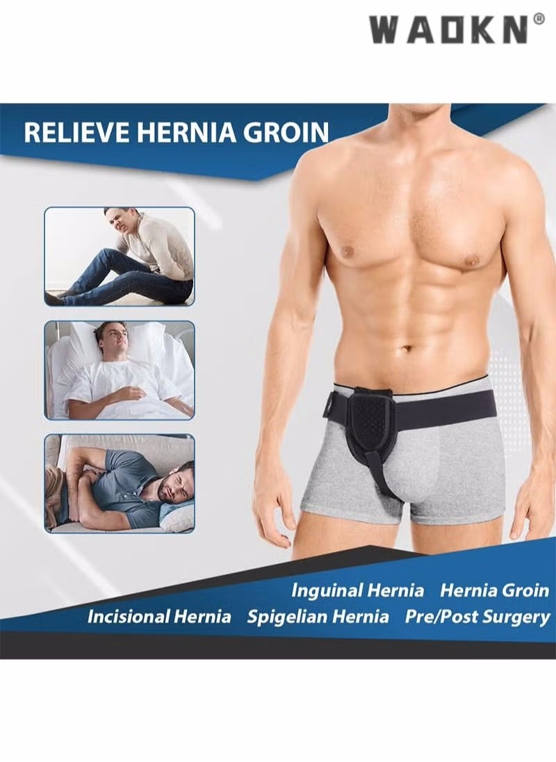 WAOKN Hernia Strap for Men and Women, Adjustable Hernia Support Truss for Groin, with 1 Removable Compression Pad, Inguinal or Lower Abdominal Hernia Strap, for Incisional Hernia, Femur (Black)  - Image 3