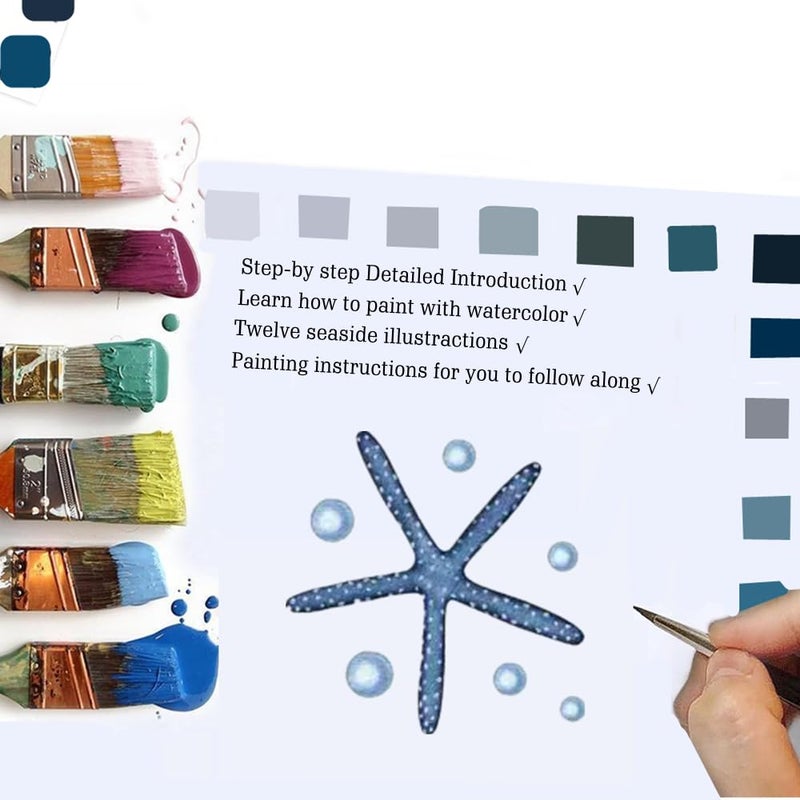 Oyvoyv Watercolor Workbooks With 12 Illustractions Beginner Friendly Coloring Book Painting Kit Easy Nature Scenes Paint Set For Creative Exploration Gift For Adults Teens (Seaside  With Palette) - Image 3