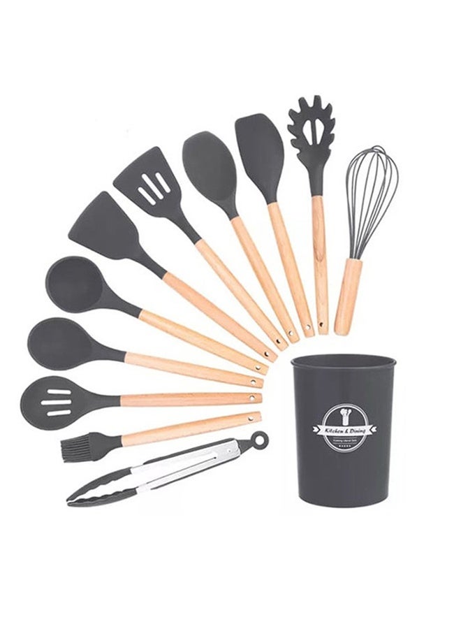 cosyinn 11-Piece Cooking Utensils Set With Wooden Handles Black