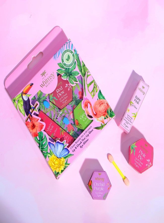 ويمسي مجموعة تجميل عضوية من ويمسي بيوتي مكونة من 3 قطع للبنات | مجموعة مكياج آمنة | هدية عيد ميلاد للبنات | مرطب ومغذي للشفاه والخدود، ملمع شفاه غير لزج وخفيف الوزن، قلم تحديد عيون قابل للغسل بالماء - Image 1