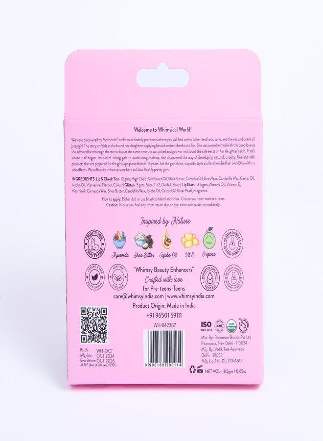 ويمسي مجموعة تجميل عضوية من ويمسي بيوتي مكونة من 3 قطع للبنات | مجموعة مكياج آمنة | هدية عيد ميلاد للبنات | مرطب ومغذي للشفاه والخدود، ملمع شفاه غير لزج وخفيف الوزن، قلم تحديد عيون قابل للغسل بالماء - Image 4
