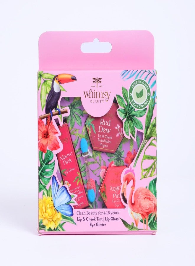 ويمسي مجموعة تجميل عضوية من ويمسي بيوتي مكونة من 3 قطع للبنات | مجموعة مكياج آمنة | هدية عيد ميلاد للبنات | مرطب ومغذي للشفاه والخدود، ملمع شفاه غير لزج وخفيف الوزن، قلم تحديد عيون قابل للغسل بالماء - Image 2