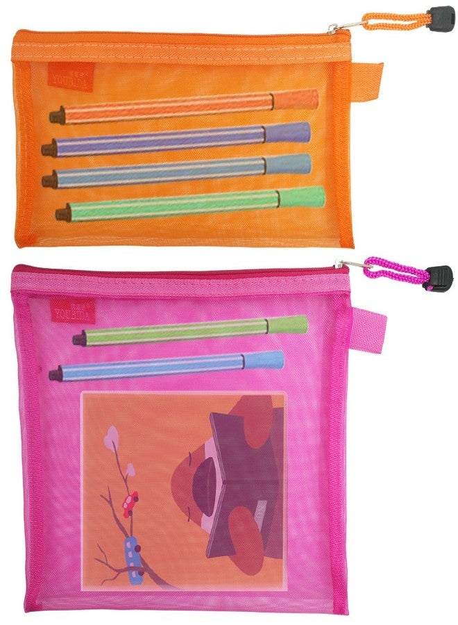 AFUNTA 8 Pcs Zipper Mesh File Bags Folder Document Pockets with Bill B5 A5 A6 Size, 4 Color 4 Size Nylon Pencil Case Cosmetic Storage Office Pouch Holder- Orange, Yellow, Green, Rose Red - Image 4