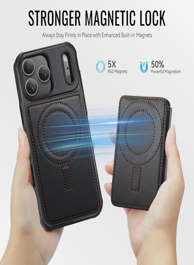 Usroom for iPhone 17 Pro Max Case Wallet Compatible with Magsafe, RFID Blocking Magnetic Card Holder 2 in 1 Detachable Kickstand Shockproof Phone Case for iPhone 17 Pro Max 6.9" Black - Image 2