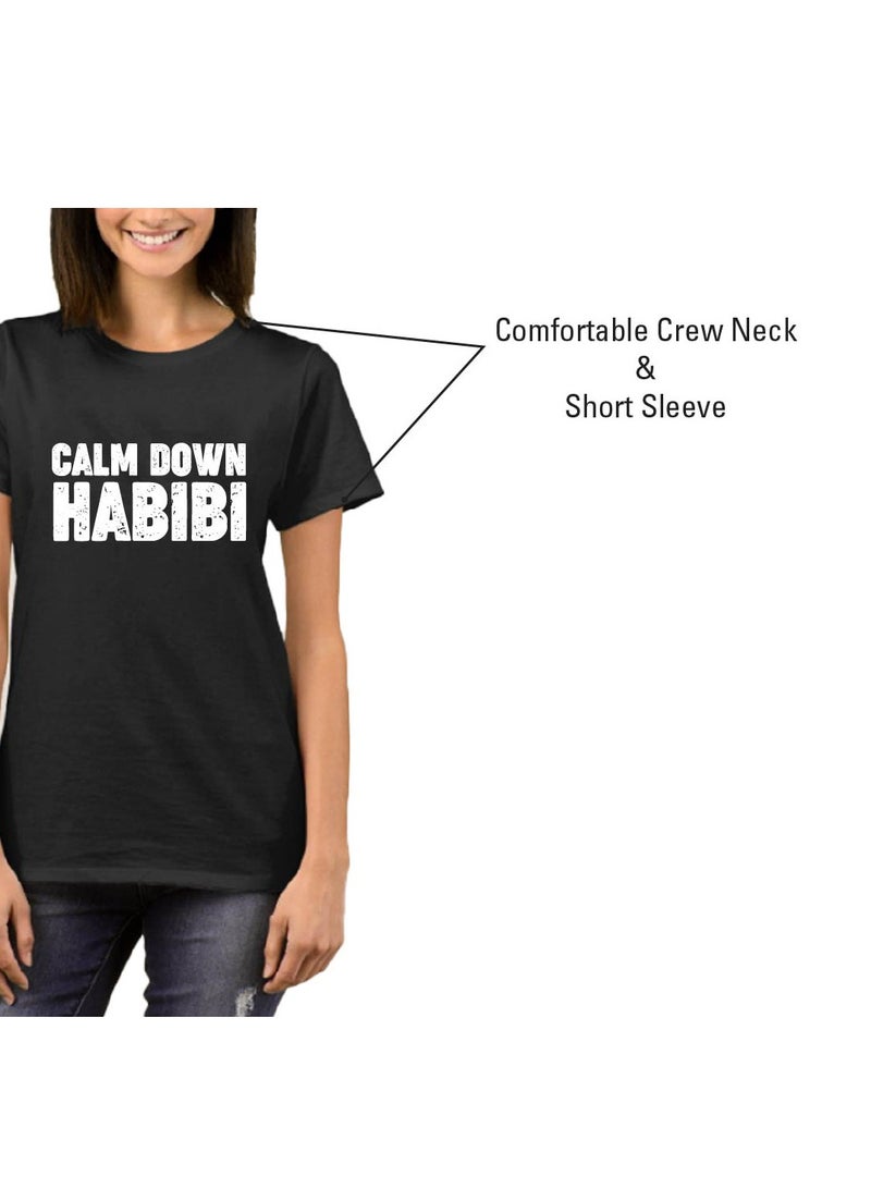 PRINTSHOP4ME Women's Habibi Dubai Cotton T-Shirt - Habibi come to Dubai T-Shirt for Women's - Round Neck Short Sleeve Habibi Women's T-Shirt - Habibi Dubai Themed - Image 5
